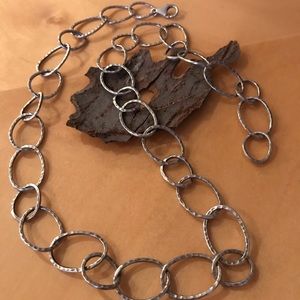 Sterling solid link hammered necklace
